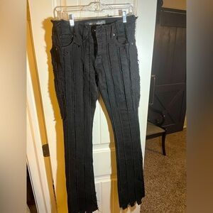Valabasas Black Stacked Vertical Frayed Jeans, waist 30